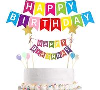 Set di Topper per Torta di Compleanno a Bandiera, Decorazioni per Torta Arcobaleno con 1 Striscione e 5 Mini Palloncini Colorati per Cupcake, Forniture per Decorazioni a Tema per Feste di Compleanno