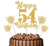Set di topper per torta per 54° compleanno, con glitter dorati, 5 pezzi, decorazioni di compleanno e accessori per feste per uomini, donne e bambini, 54° compleanno