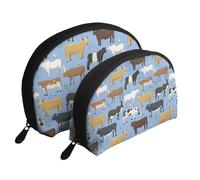 Set Di Tori E Mucche Bovini Animali Da Fattoria Mammiferi, Borsa per trucco a conchiglia Portamonete da donna Borsa da toilette piccola Borsa per cosmetici 2 pezzi