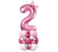 Set di torre di palloncini rosa numero 2 da 101 cm, palloncini in lamina pastello con stelle e fiocco, decorazioni per il 2° compleanno per ragazza, torre di palloncini fai da te per seconda festa di
