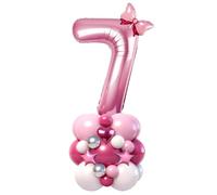Set di torri di palloncini rosa con numero 7 da 101 cm, palloncini in lamina color pastello con stelle e fiocco, decorazioni per il 7° compleanno per ragazze, torre di palloncini fai da te per festa