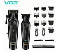 Set di tosatrice VGR Professionale Elettrica Regolabile, Set trimmer ricaricabile senza fili, Macchina da taglio capelli portatile, Tosatrici per barbiere V-995 e V-197 nero (con scatola)ABS