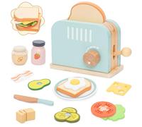 Set di tostapane in legno per bambini, set da gioco per la colazione con pane, burro, coltello, uova e accessori alimentari, giocattolo da cucina Montessori per bambini dai 3 anni in su