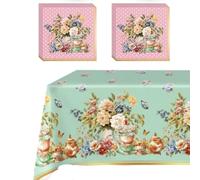 Set di tovaglia e tovaglioli per tea party, 2 tovaglie floreali impermeabili e 20 tovaglioli di carta vintage, eleganti decorazioni per il tè pomeridiano, per compleanno, addio al nubilato, feste in