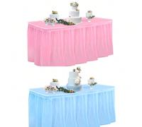 Set di tovaglia in plastica blu e rosa, gonna per tavolo 14 piedi, tovaglia monouso include copertura per tavolo rettangolare, adatto per matrimoni, buffet, feste di compleanno, festa di nascità per r