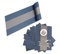 Set di tovagliette con runner da tavola, tovagliette in vinile intrecciato a trama incrociata, tovagliette da cucina in PVC, lavabili, per tavolo da pranzo, feste, fattoria, Natale e riunioni (blu C)