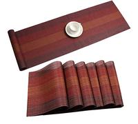 Set di tovagliette con runner da tavola, in vinile, isolanti, resistenti al calore, per cene in famiglia, feste all'aperto o al coperto, fattoria, Natale e riunioni (rosso)