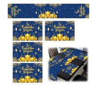 Set di Tovagliette da Tavola per Il Ramadan Mubarak - Include 1 Tovaglia e 4 Tovagliette - Elementi Decorativi per la Cena del Ramadan - Facili da Pulire e Robusti