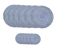 Set di tovagliette e sottobicchieri per tavolo da pranzo, 12 pezzi, rotondi in misto cotone, dimensioni 30 cm e 11 cm, pratici per l'uso quotidiano (blu)