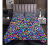 Set di trapunta a scaglie di pesce con a conchiglia di sirena trapuntata, copriletto trapuntato a tema oceano coperta colorata stampata Dreamy Girly Rainbow trapuntato 3 pezzi240x220cm