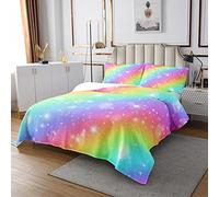 Set di trapunta Galaxy con motivo a righe arcobaleno con glitter per bambini ragazzi ragazze universo cielo stellato e stellato con 1 federa 2 pezzi per letto 170X230cm