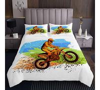 Set di trapunte per Motocross, Tema Sport estremi, copriletto Trapuntato per Bambini, Ragazzi, Ragazze, Acquerello, Motocross, Racer, Copertura per Letto, per Moto, Bici, 3 Pezzi,240x220cm