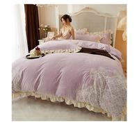 Set di trapunte Set Queen Inverno Bianchetto Invernale 4 Pezzi Set Latte Velvet Modello di Pizzo Coperchio Coperchio Set di Letti Caldi Set di Letti Morbidi (Rosa, King)
