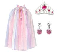 Set di travestimenti per bambini, costume da principessa con mantello, corona e orecchini, travestimento per bambini, costume per carnevale, cosplay, compleanno e Natale, 75 cm