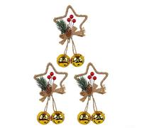 Set di tre campane a forma di stella per albero di Natale e decorazione ciondolo porta con passanti per appendere per le vacanze uso stagionale (oro)