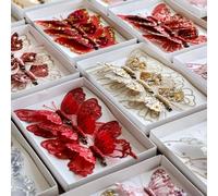 Set di tre ciondoli a forma di farfalla con riflessi glitterati e motivo a rete realistico, per ghirlande di alberi, caminetti o finestre, decorazione festiva (rosso)