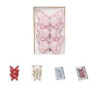 Set di tre ciondoli a forma di farfalla con riflessi glitterati e motivo a rete realistico, per ghirlande di alberi, caminetti o finestre, decorazione festiva (A-rosa)
