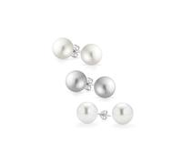 Set di tre classici ed eleganti orecchini a sfera con perle simulate bianche e grigio chiaro per donne e adolescenti in argento sterling .925 10MM