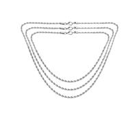 Set di tre collane a catena in acciaio inossidabile tono argento unisex classiche forti semplici con cavo intrecciato da 3 mm 040 gauge per uomini, donne, adolescenti da 18, 20 e 24 pollici.