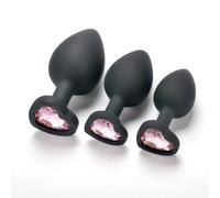 α ρ Set Di Tre Diverse Misure Di Cuori In Silicone Nero Con Diamanti Viola Chiaro, Un Regalo Originale Per Uomini E Donne