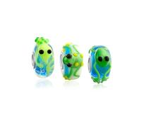 Set di tre lampade 3D animali in vetro di Murano lucertola verde lime, geco e rospo. Distanziale con anima in argento sterling .925 per donne e adolescenti, adatto a braccialetti con charm europei.