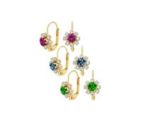Set di tre orecchini a leva con fiori di cristallo blu verde rosa bianco per donne per adolescenti in ottone placcato oro 18K.