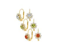 Set Di Tre Orecchini Pendenti A Leva In Ottone Placcato Oro Con Fiori Di Cristallo Trasparente Arancione E Verde Per Donna