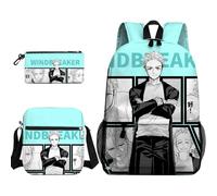 Set di tre pezzi con zaino Suo Hayato Anime Kiryu Mitsuki/Haruka borsa a tracolla e astuccio portapenne stampa cartone animato Bookbag astuccio borsa a tracolla per studenti, Tipo 3, Taglia unica