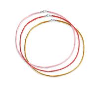 Set Di Tre Sottili Collane In Raso Rosa, Rosso E Giallo, Lunghe 16 Pollici, In Seta, Per Il Layering Di Pendenti Per Donne, Uomini E Adolescenti Chiusura A Moschettone In Argento Sterling .925