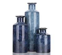 Set di tre vasi in ceramica blu: tre piccoli vasi blu, moderna decorazione minimalista di vasi di fiori, decorazioni creative per soggiorno, sala da pranzo, ufficio e scene di matrimonio