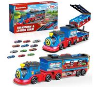 Set di treni per bambini 2-4, camion giocattolo con pista pieghevole da 137 cm, 12 auto pressofuse compatibili con Hot Wheel, set di treni per bambini dai 4 agli 8 anni con luce e suono, regalo per
