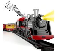 Set di treni vintage di simulazione, treno super resistente con locomotive a vapore, treno elettrico vintage, treni con fumo, suoni e luci realistici, regalo di Natale Locomotiva grande nera e oro + 3