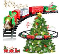 Set di trenini natalizi da appendere - VATOS 2 IN 1 Trenino giocattolo con luci e suoni per bambini, set di trenini giocattolo da posizionare intorno e sotto l'albero