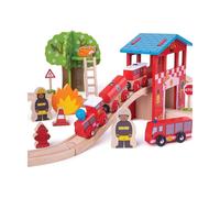 Set di Treno in Legno - Caserma dei Pompieri e Salvataggio - Nouvo