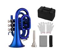 Set di Trombe Tascabili in Sib 5 Trombe a Mano Colorate Opzionali con Custodia, Cinturino, Bianchi, Kit di Pulizia per Studenti e Principianti (BLUE)