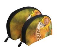 Set di trousse da viaggio con margherite bianche e blu, organizer da viaggio con cerniera e scomparti interni, Giraffa e girasole, Taglia unica