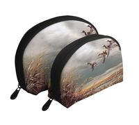 Set di trousse da viaggio con margherite bianche e blu, organizer da viaggio con cerniera e scomparti interni, Anatre selvatiche volanti da caccia, Taglia unica