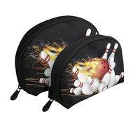 Set di trousse da viaggio con motivo di pecora nera e bianca, portatile, con cerniera e scomparti interni, Palla da bowling, Taglia unica