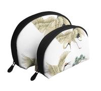 Set di trousse da viaggio con motivo di pecora nera e bianca, portatile, con cerniera e scomparti interni, Due gru giapponesi che volano pittura tradizionale, Taglia unica