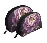 Set di trousse da viaggio con motivo di pietre da spiaggia, organizer da viaggio con cerniera e scomparti interni, Viola Elegante Peonia Fiore, Taglia unica