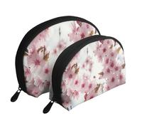 Set di trousse da viaggio con motivo di pietre da spiaggia, organizer da viaggio con cerniera e scomparti interni, Fiori di ciliegio, Taglia unica