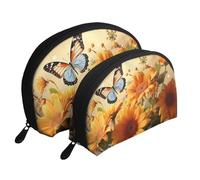 Set di trousse da viaggio con motivo tropicale estivo hawaiano con fiori e foglie di palma, organizer da viaggio con cerniera e scomparti interni, Girasole e farfalla carini, Taglia unica