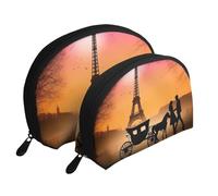 Set di trousse da viaggio con motivo tropicale estivo hawaiano con fiori e foglie di palma, organizer da viaggio con cerniera e scomparti interni, San Valentino, Parigi, Torre Eiffel, coppia romantica