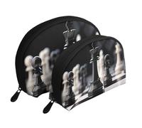 Set di trousse da viaggio con stampa di farfalle viola, organizer da viaggio con cerniera e scomparti interni, Scacchiera bianca nera, Taglia unica