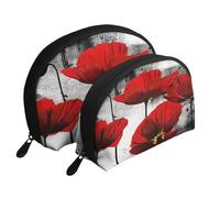 Set di trousse da viaggio con volpe dipinta a mano, organizer da viaggio con cerniera e scomparti interni, Bellissimo inchiostro a forma di papavero., Taglia unica