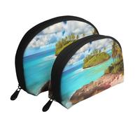 Set di trousse da viaggio con volpe dipinta a mano, organizer da viaggio con cerniera e scomparti interni, Paesaggio Caraibico, Taglia unica