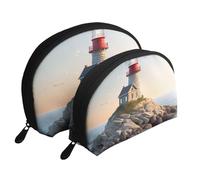 Set di trousse da viaggio per cosmetici, con chiusura lampo e scomparti interni, Faro 3d Seaside, Taglia unica
