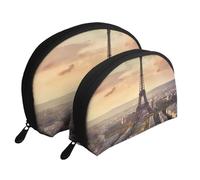 Set di trousse da viaggio per cosmetici, con chiusura lampo e scomparti interni, Torre Eiffel e Città, Taglia unica