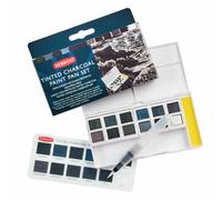 Derwent Tinted Charcoal Set di 12 Colori a Carboncino Acquarellabili e Sfumabili, con Astuccio Portatile e Spugna per la Pulizia - 2305872