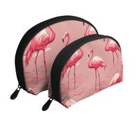 Set di trousse per cosmetici con inchiostro nero dorato effetto marmo - organizer da viaggio con cerniera e scomparti interni, Pittura Flamingo, Taglia unica